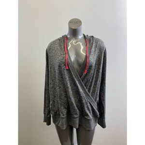 Active Zone Womens Hooded Wrap Top Size 1X Gray Long Sleeve Drawstring Polyester